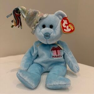 💙 TY “March” Birthday Bear —Tags + Display Case! 💙
